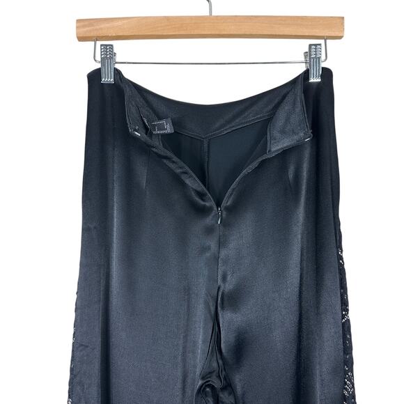 Forever 21 Wide Leg Pants Womens S Black Satin Lace Minimalist Boho Whimsigoth - Picture 8 of 10